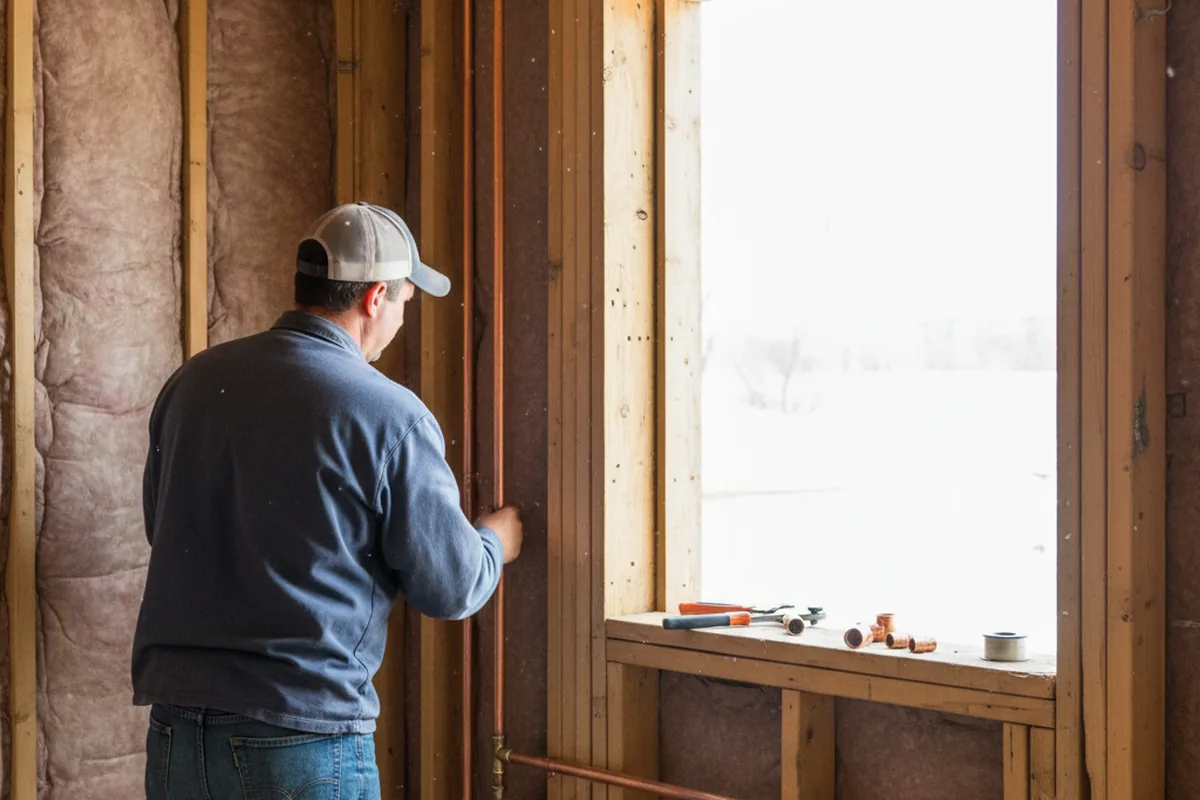 Licensed plumber running new copper supply lines in a Rocky Mount home